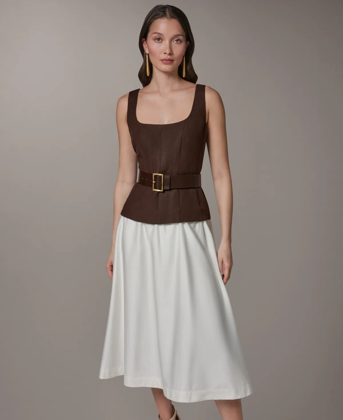 Mix Media Scoop Neck Midi Dress by Donna Karan New York