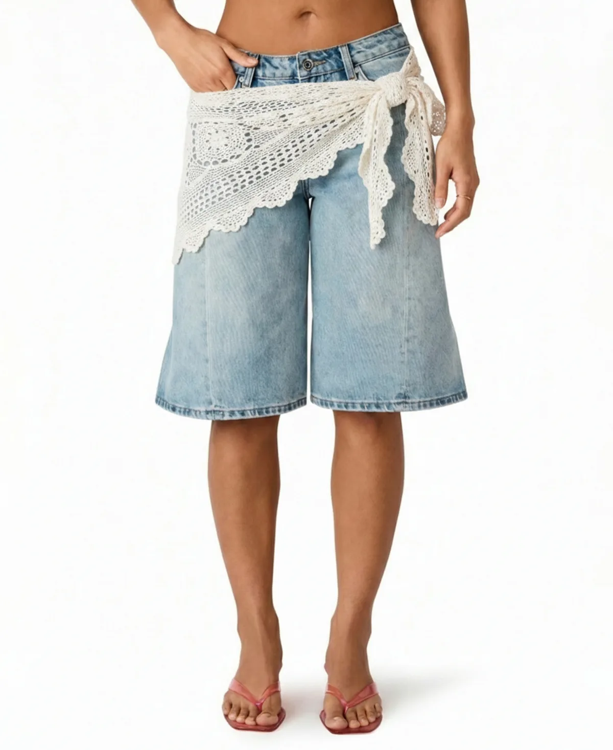 Kesha Crochet Scarf-Detail Shorts by Steve Madden