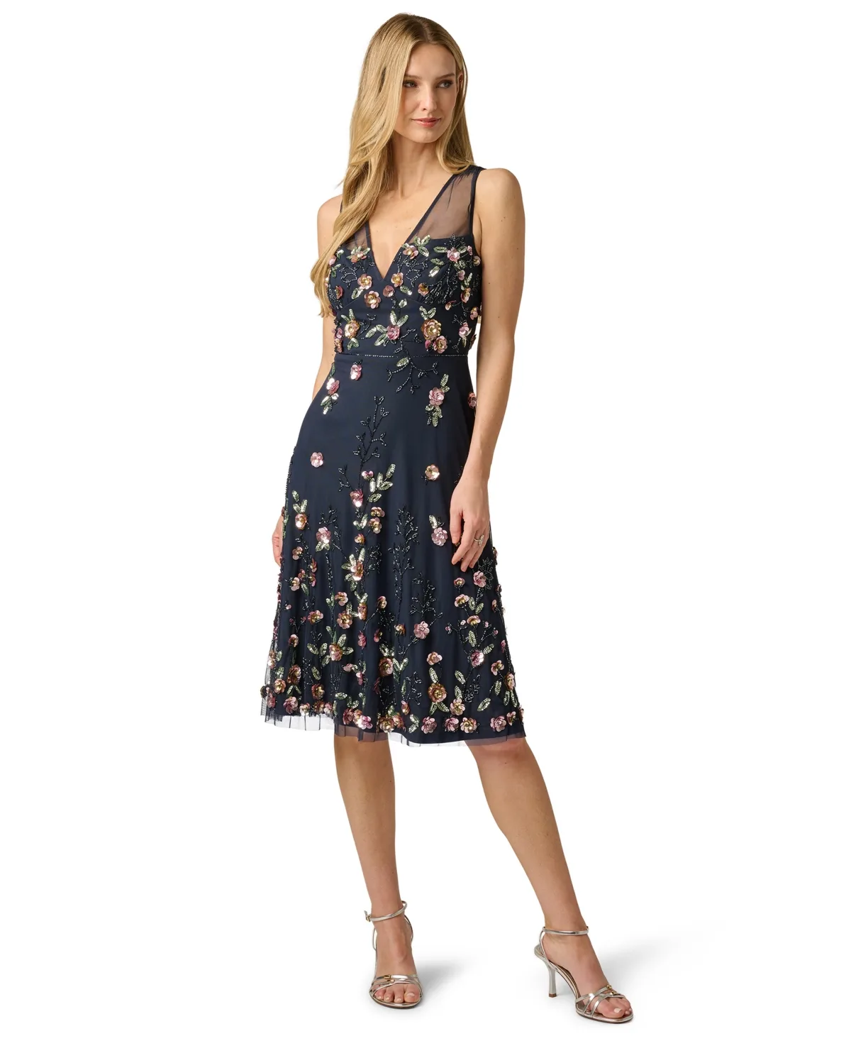Beaded Mesh Midi Dress by Adrianna Papell