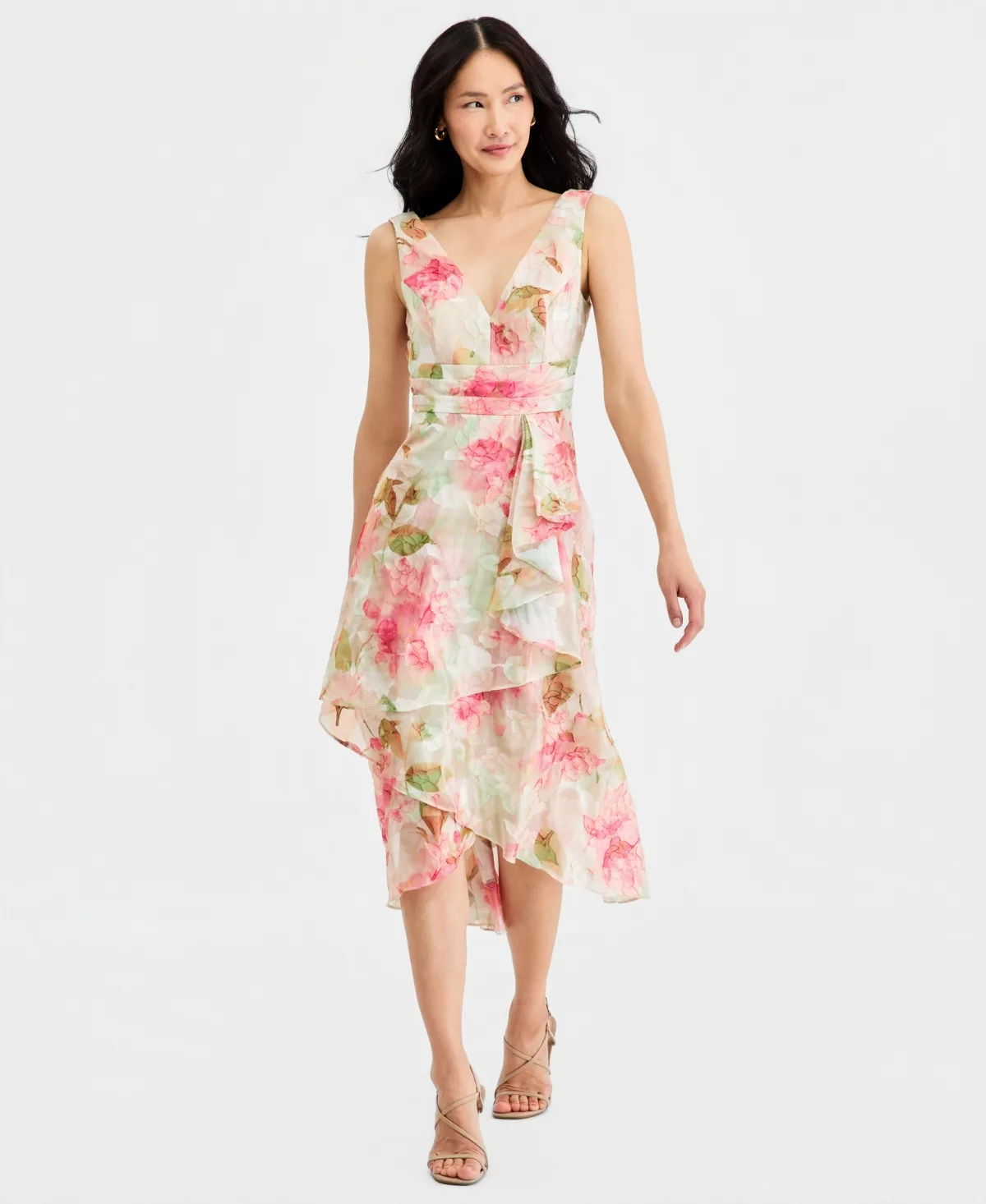Cascading Tiered Midi Dress by Adrianna Papell