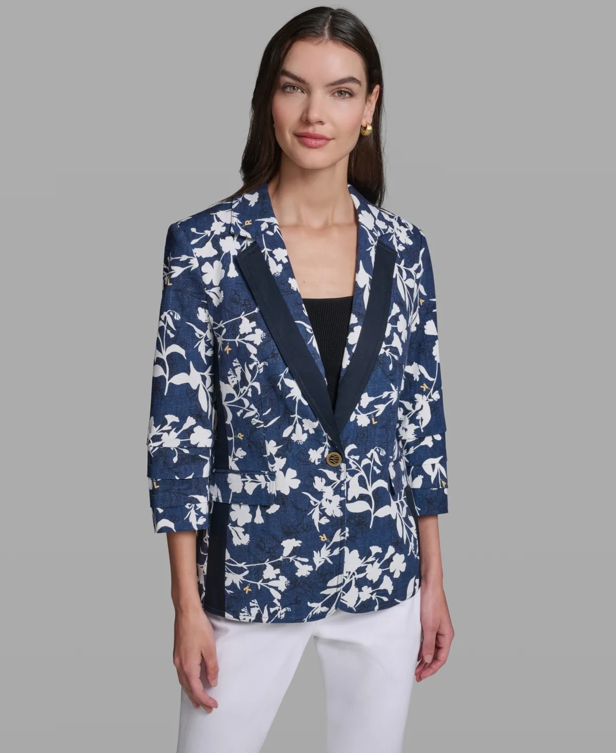 Contrasting Floral Print Burnout Collared Blazer by Karl Lagerfeld Paris