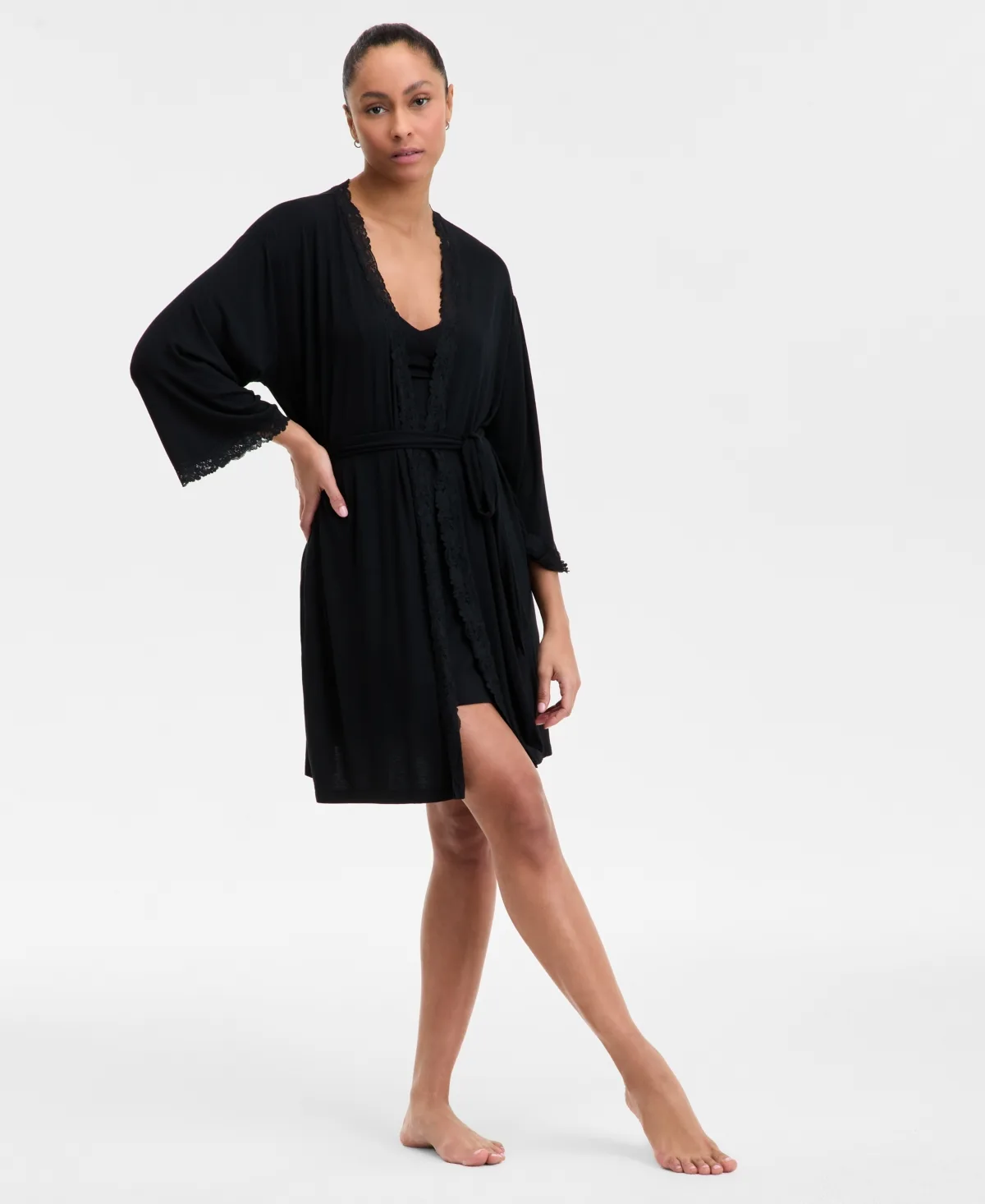 Lace-Trim Knit Wrap Robe by I.n.c. International Concepts