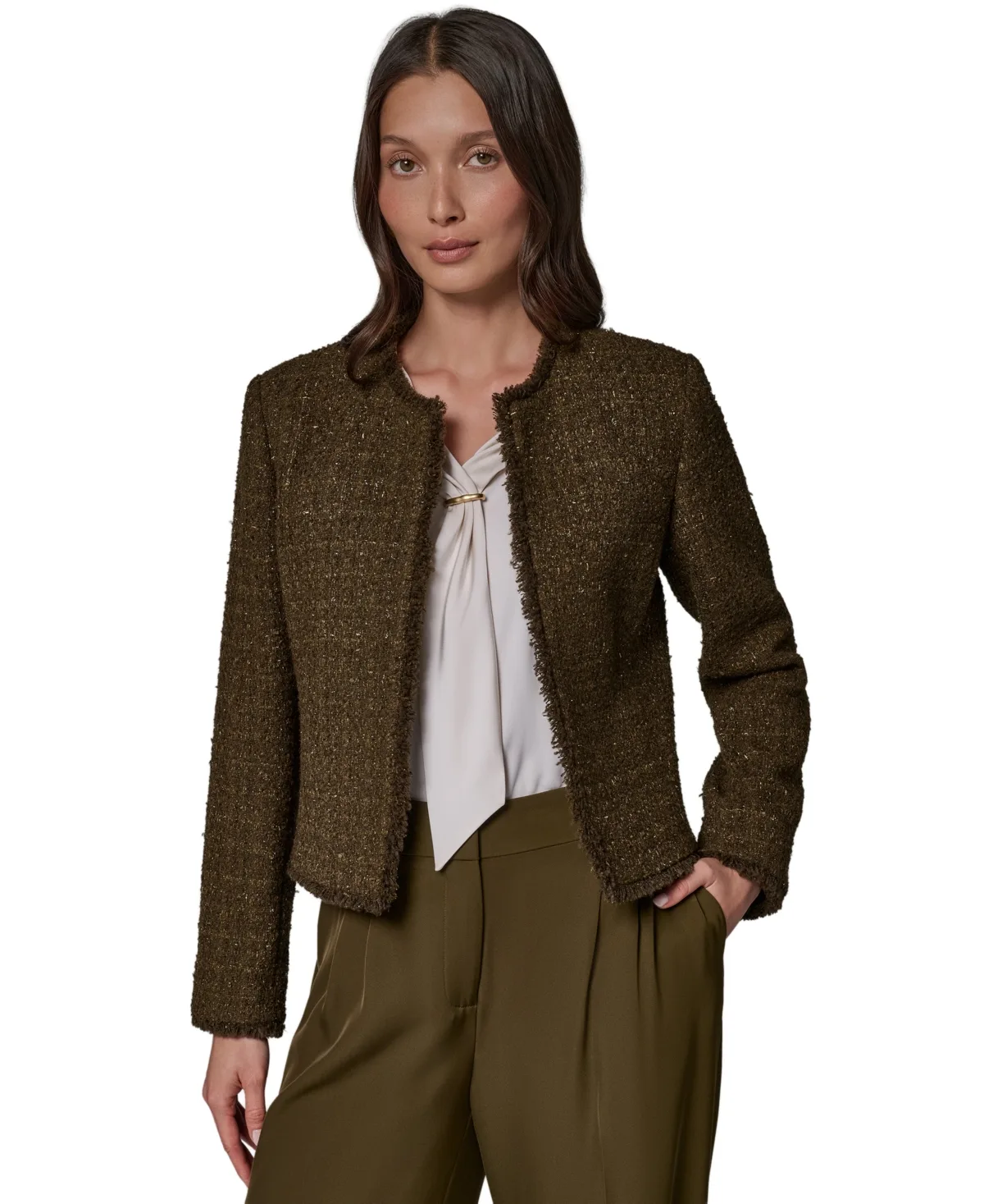 Open-Front Fringe Jacket by Donna Karan New York