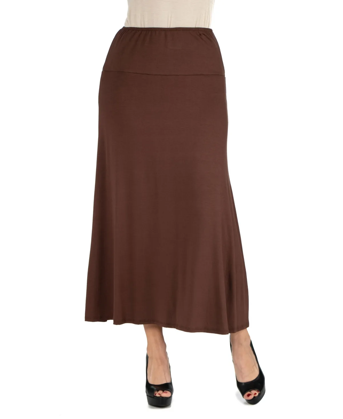 Elastic Waist Solid Color Maxi Skirt by 24seven Comfort Apparel