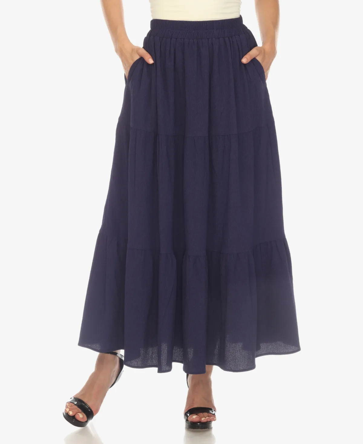 Pleated Tiered Maxi Skirt by White Mark