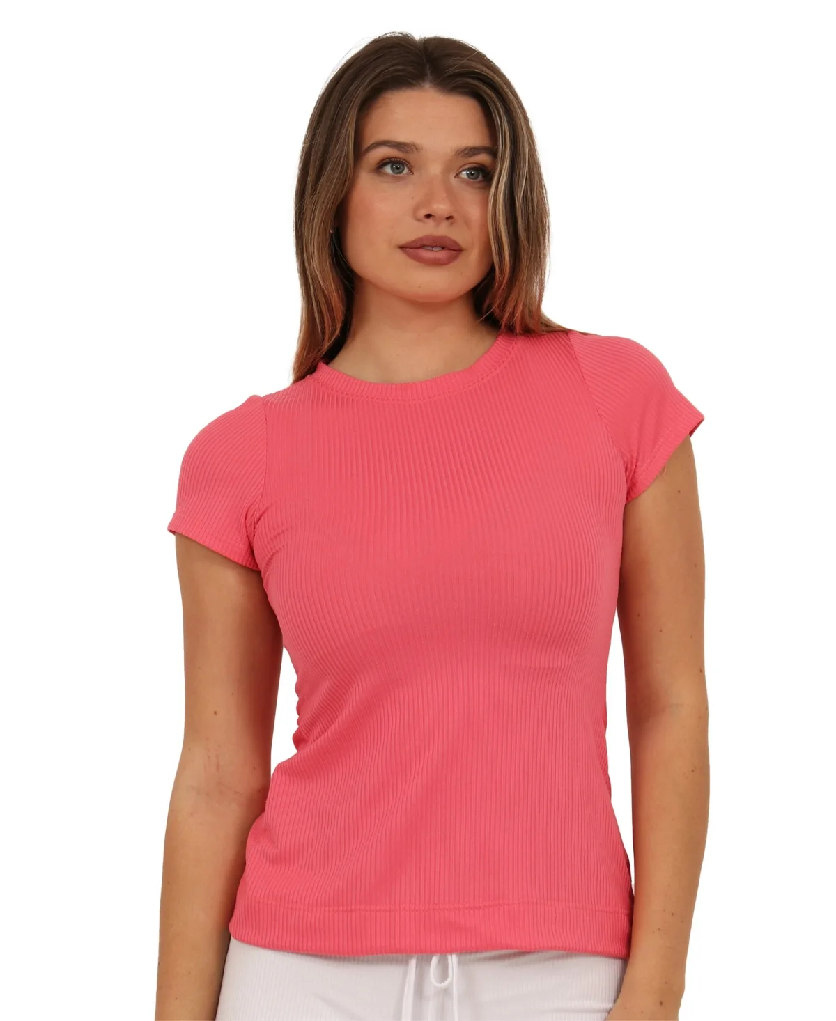 Ribbed Knit Short-Sleeve Top by 24seven Comfort Apparel