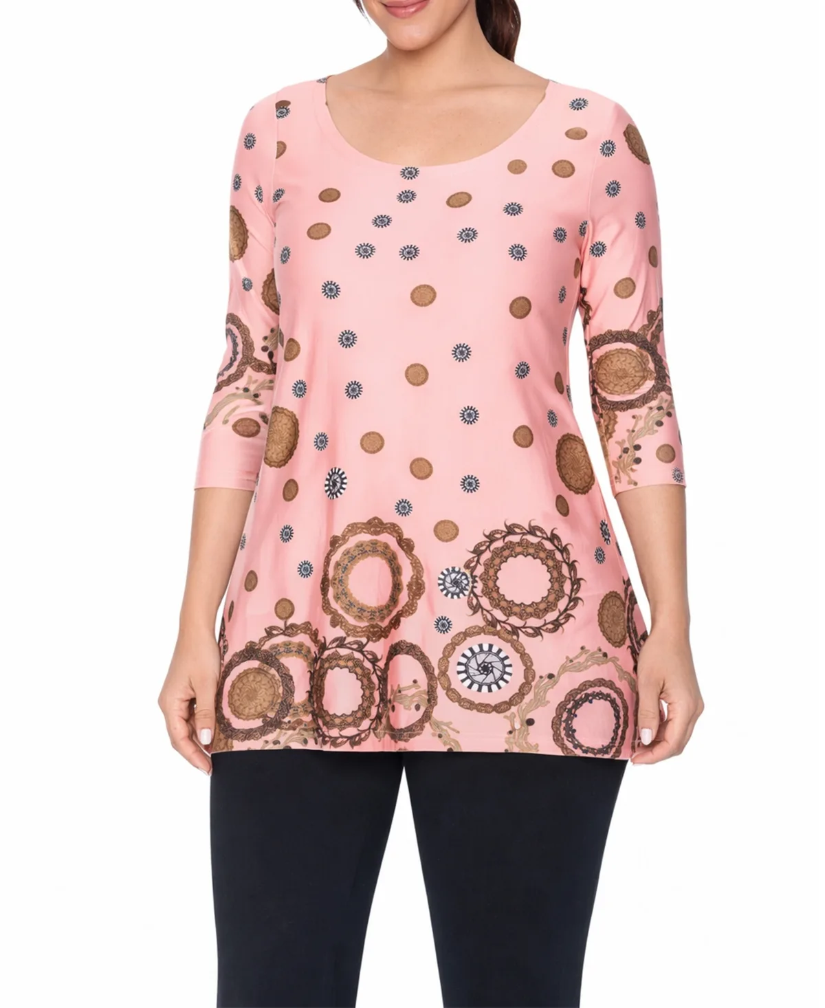 Printed Sleeve Flowy Tunic Top by White Mark