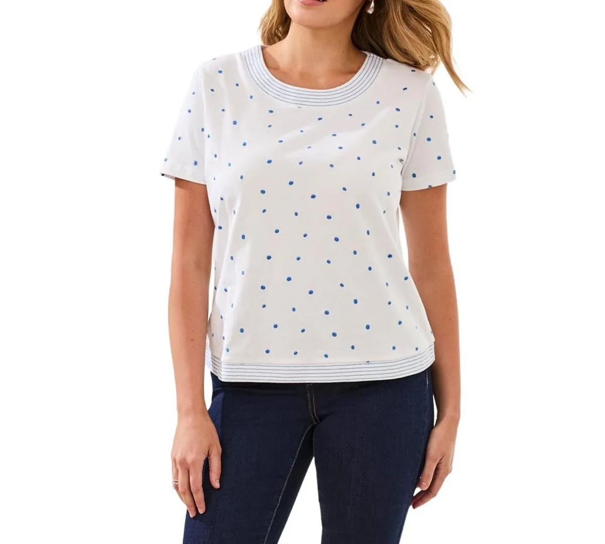 Embroidered Polka Dot 3/4-Sleeve Top by Tribal