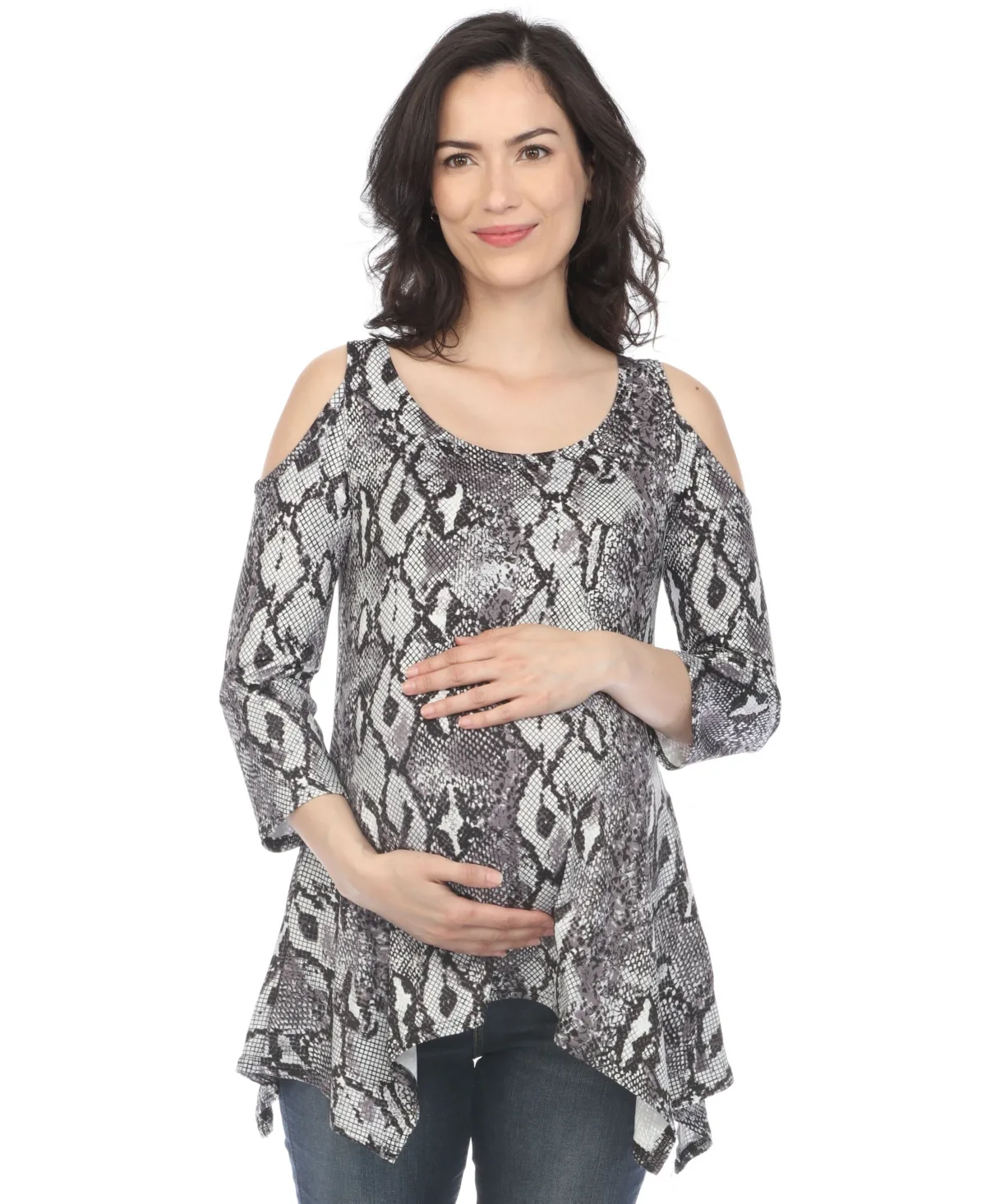 Maternity Snake Print Cold Shoulder Tunic by White Mark
