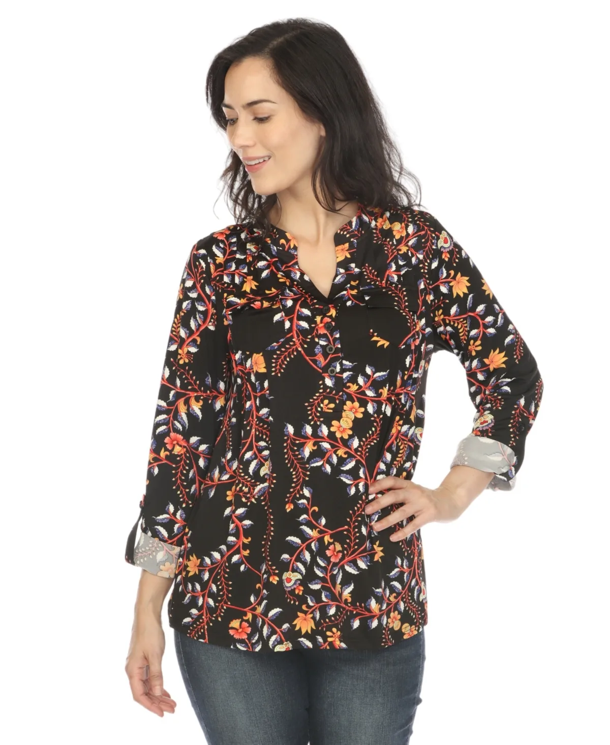 Paisley Button Front Tunic Top by White Mark