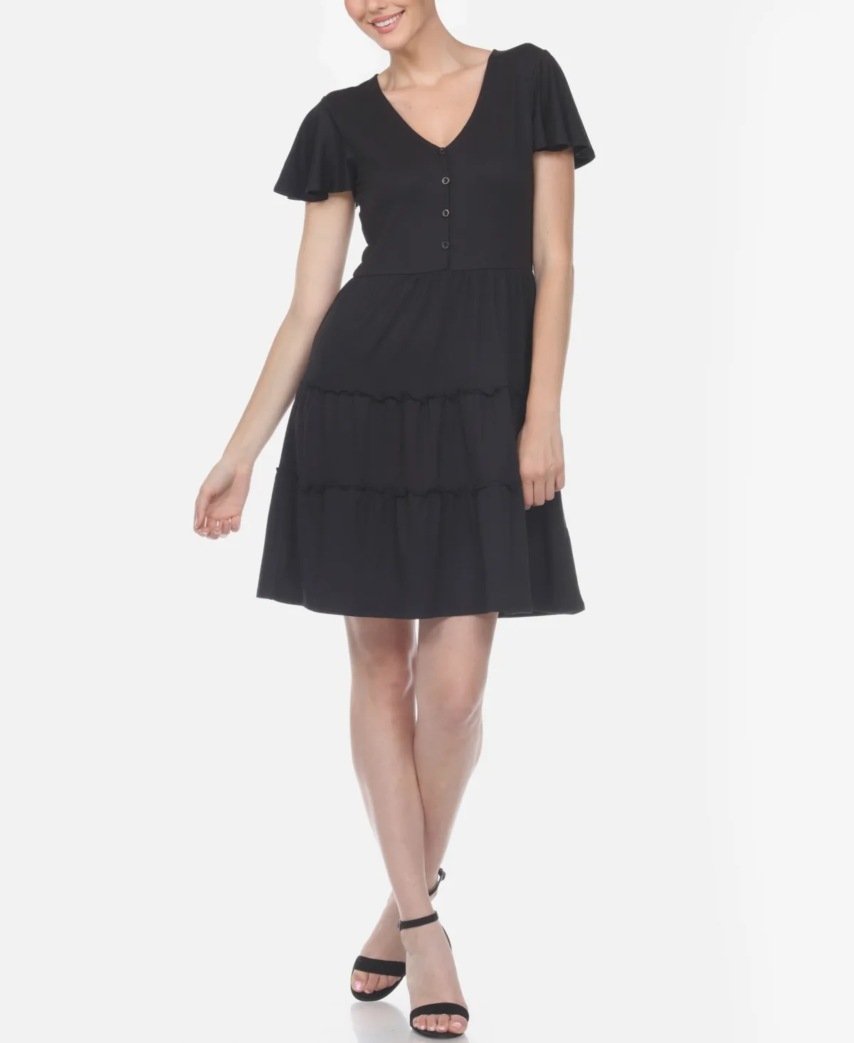 Short Sleeve V-Neck Tiered Dress by White Mark
