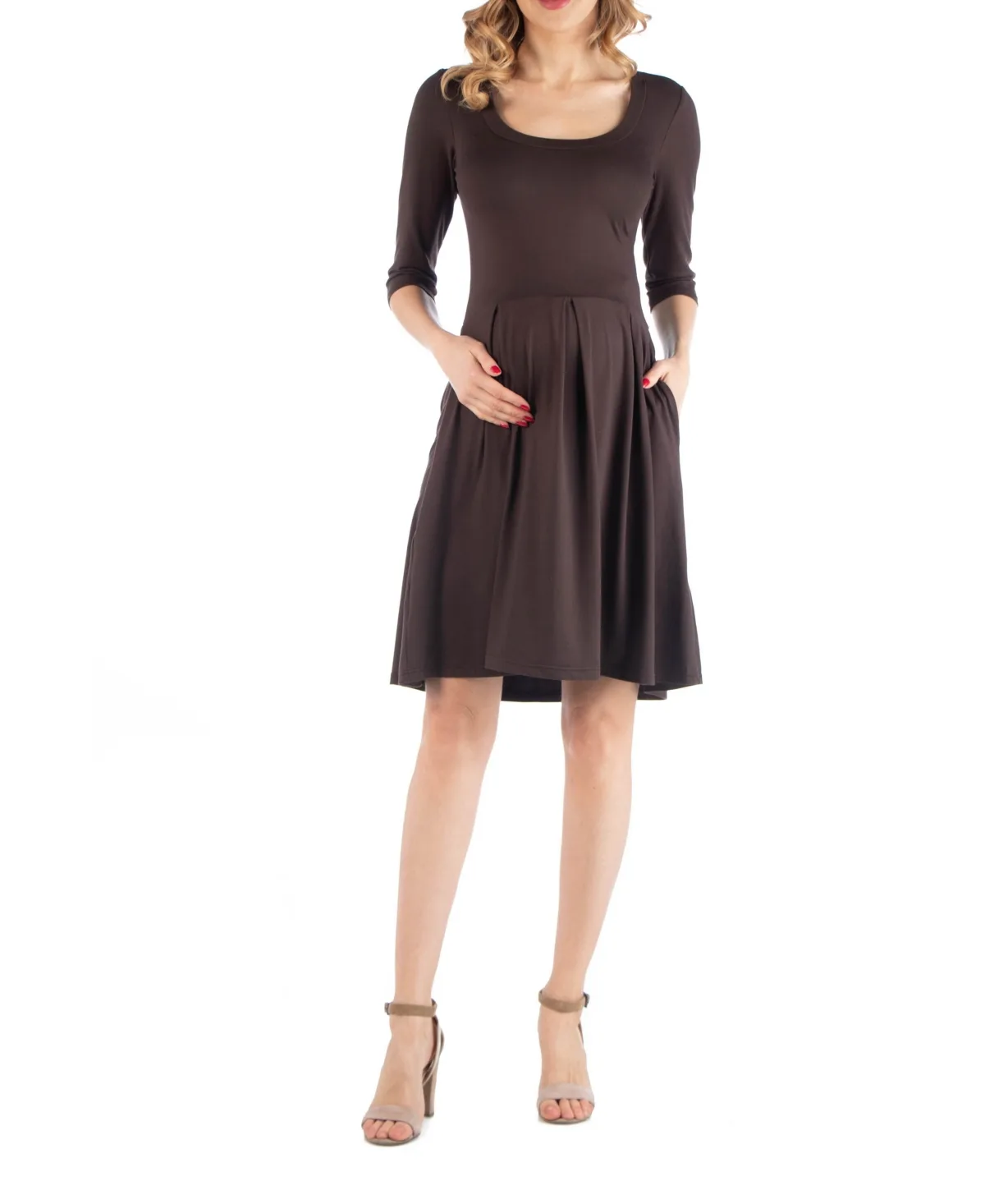 Fit and Flare Scoop Neck Maternity Dress by 24seven Comfort Apparel