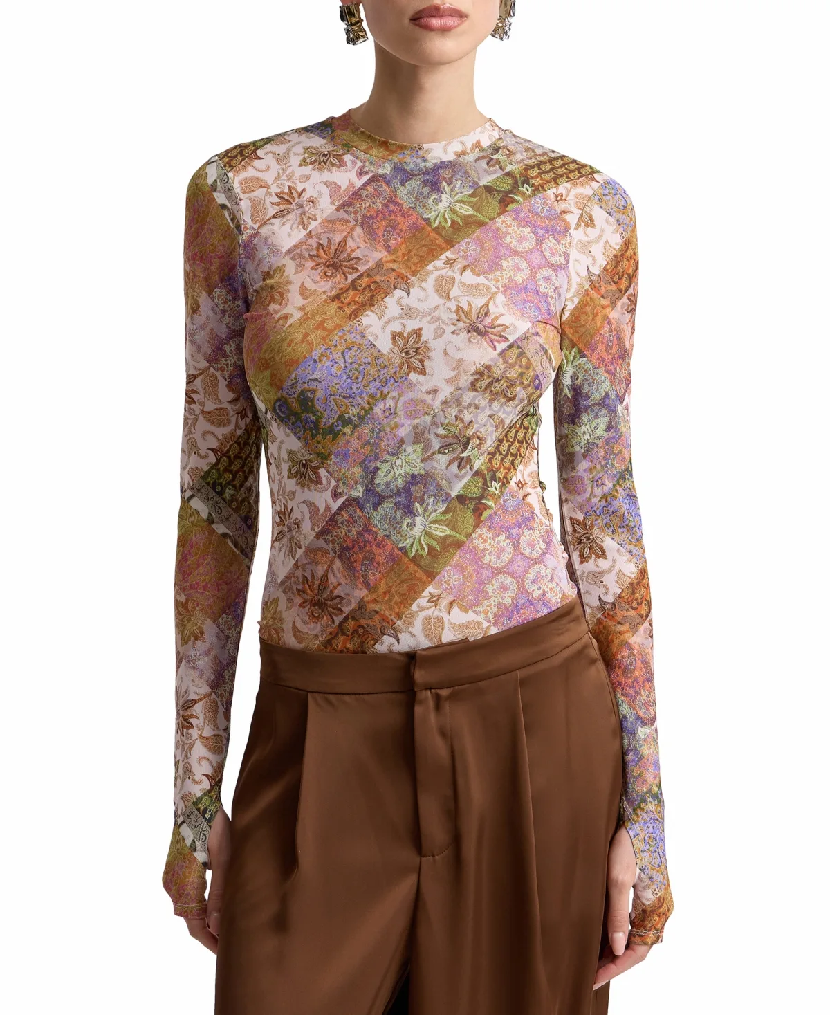Printed Long-Sleeve Mesh Top by Avec Les Filles