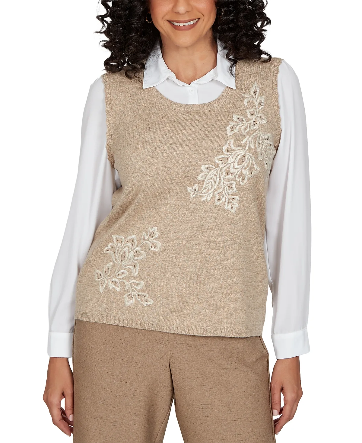 Union Square Embroidered Vest Two in One Sweater by Alfred Dunner