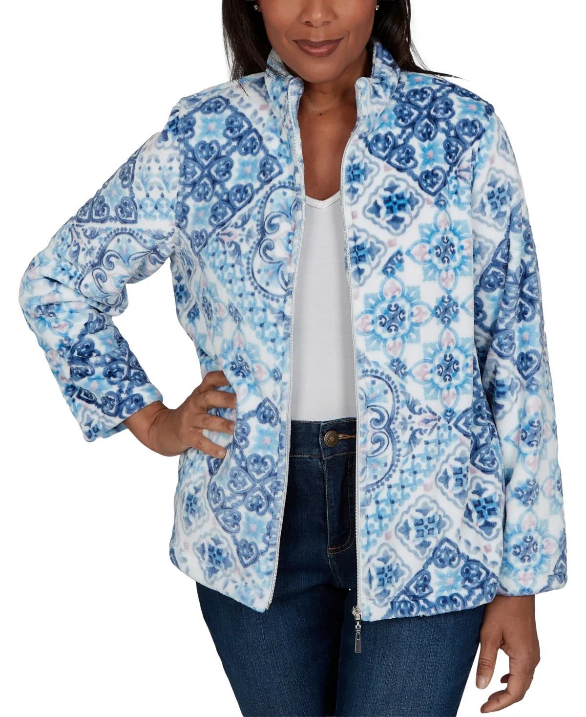 Classic Soft Medallion Zip Front Jacket by Alfred Dunner