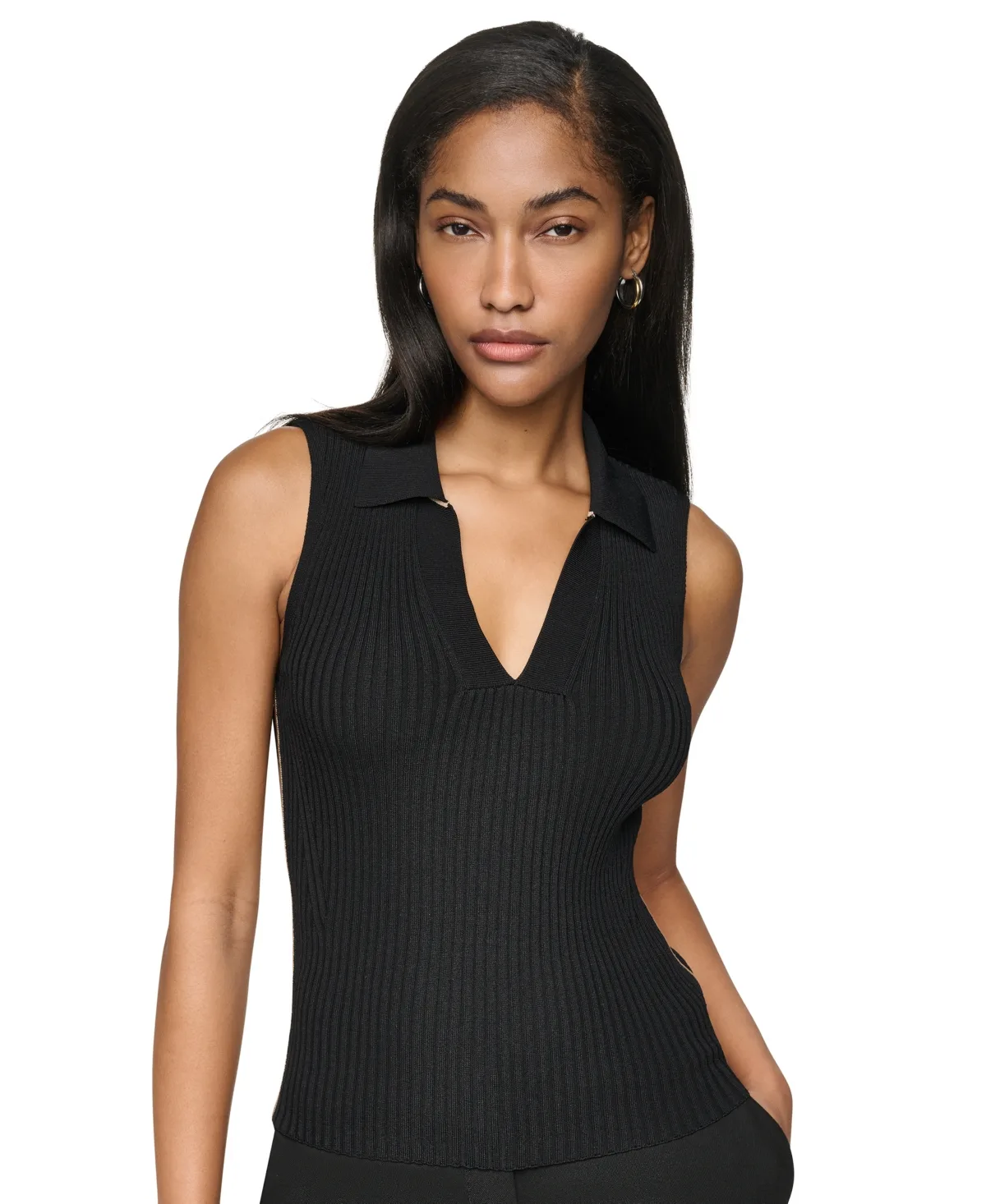 Collared V-Neck Sleeveless Sweater by Dkny