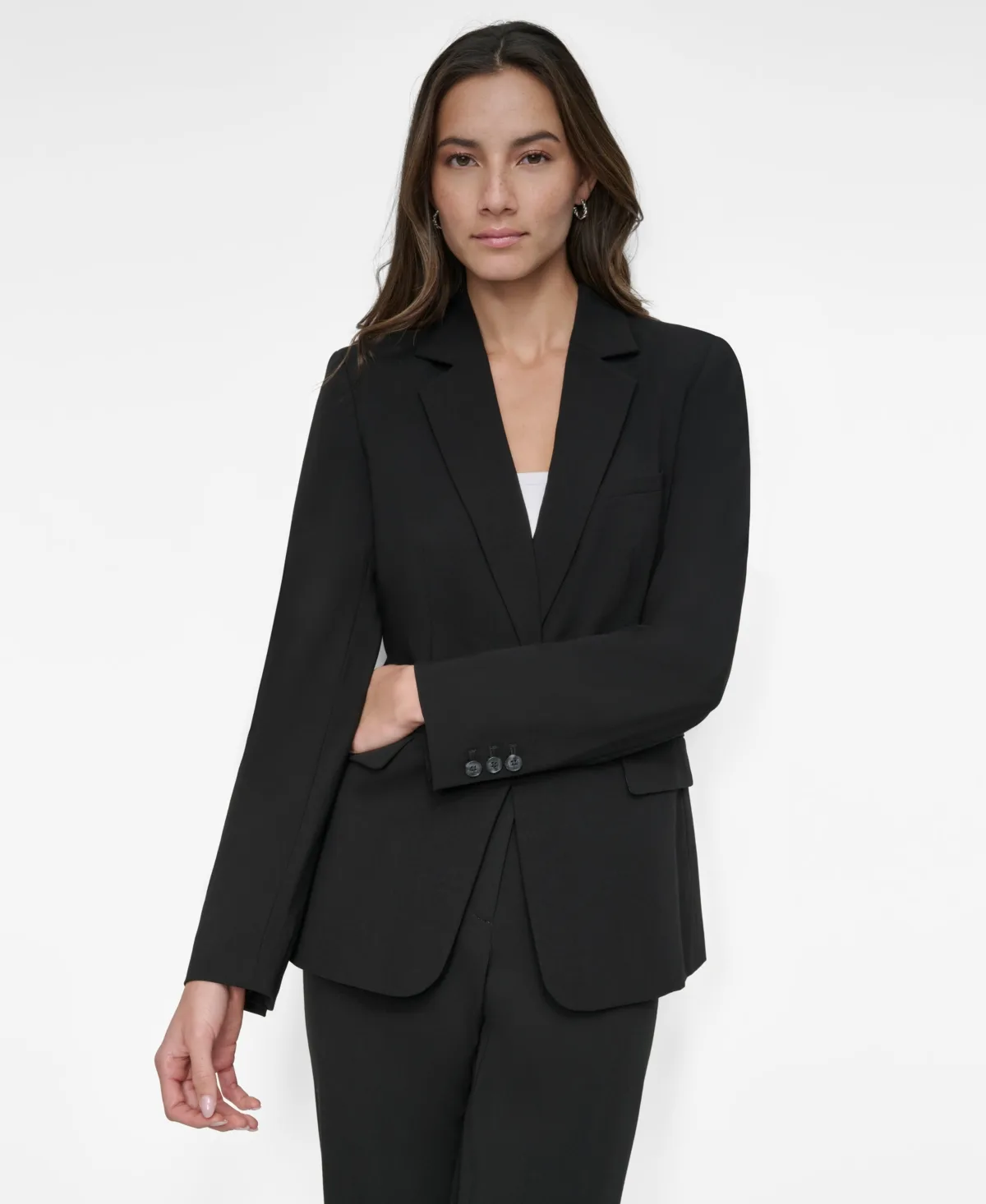 Notch-Collar One-Button Long Sleeve Blazer Jacket