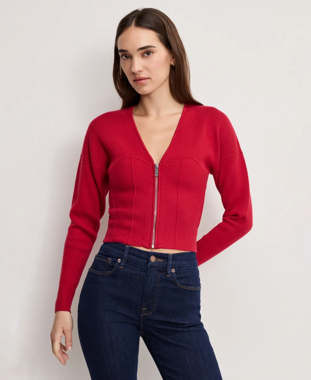 V-Neck Front Zipper Sweater by Good American