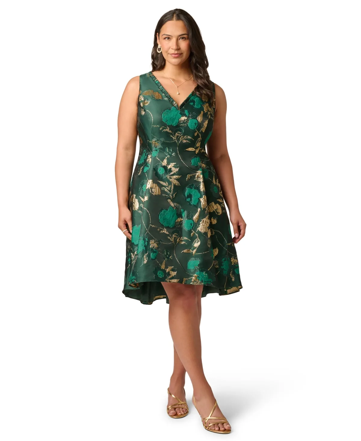 Printed V-Neck Sleeveless High-Low Dress by Adrianna Papell
