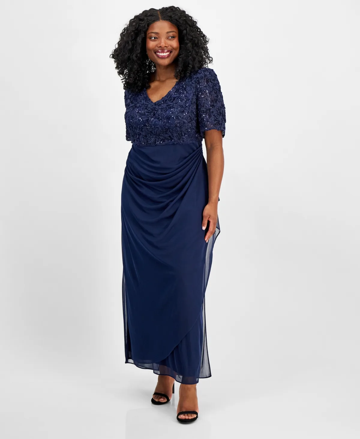 Soutache Embellished Short-Sleeve Gown