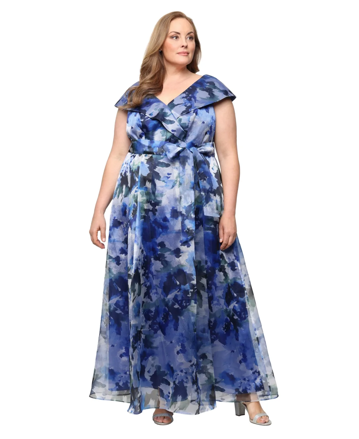 Short-Sleeve V-Neck Ball Gown by Alex Evenings