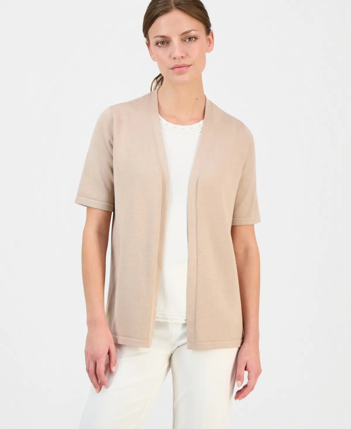 Open-Front Elbow-Sleeve Cardigan by Anne Klein Essentials