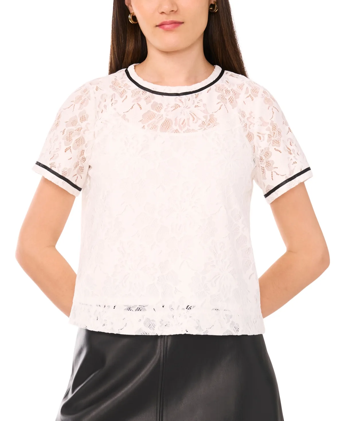 Lace Crewneck Short-Sleeve Top