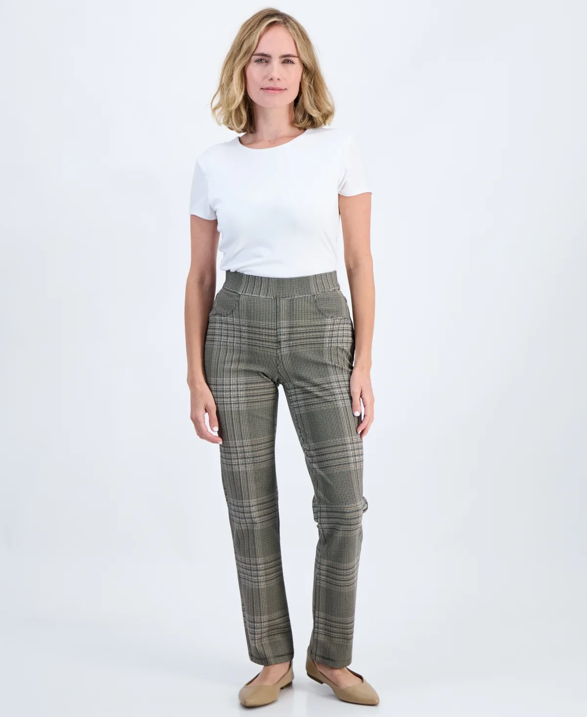 Plaid High-Rise Pull-On Ponte Pants by Style & Co