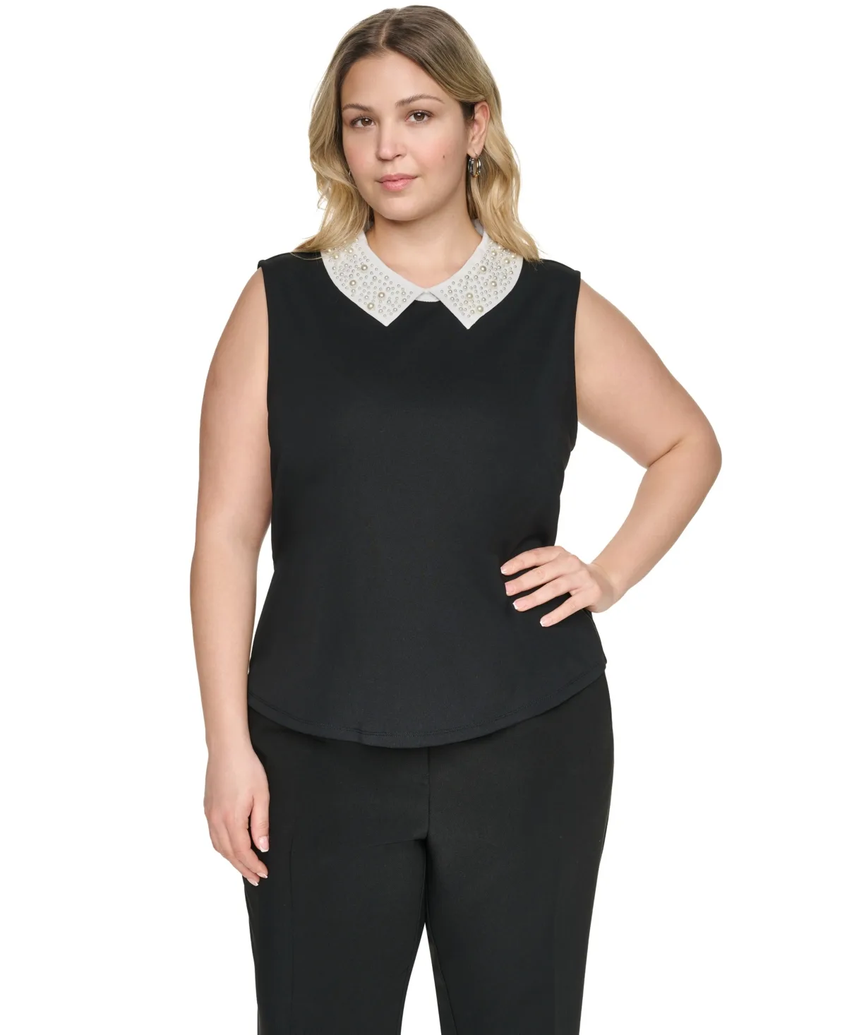 Imitation Pearl Collar Knit Top by Karl Lagerfeld Paris