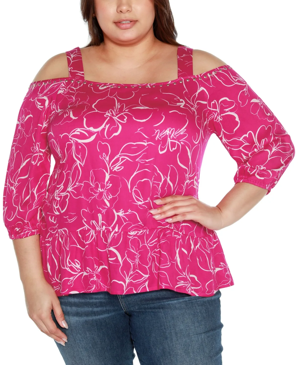 Black Label Embellished Cold Shoulder Top by Belldini