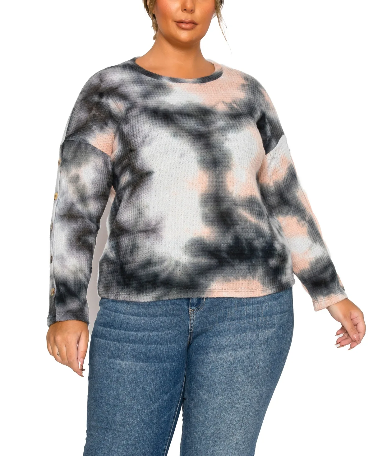 Brushed Tie Dye Waffle Crew Neck Top by Coin 1804