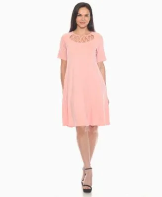 Short Sleeve Crisscross Neck a Line Dress by White Mark