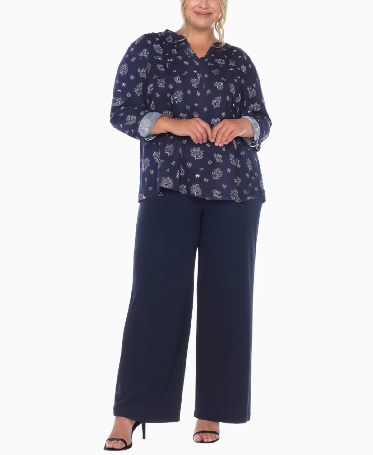 Floral Print Tunic and Palazzo Pants Matching Set by White Mark