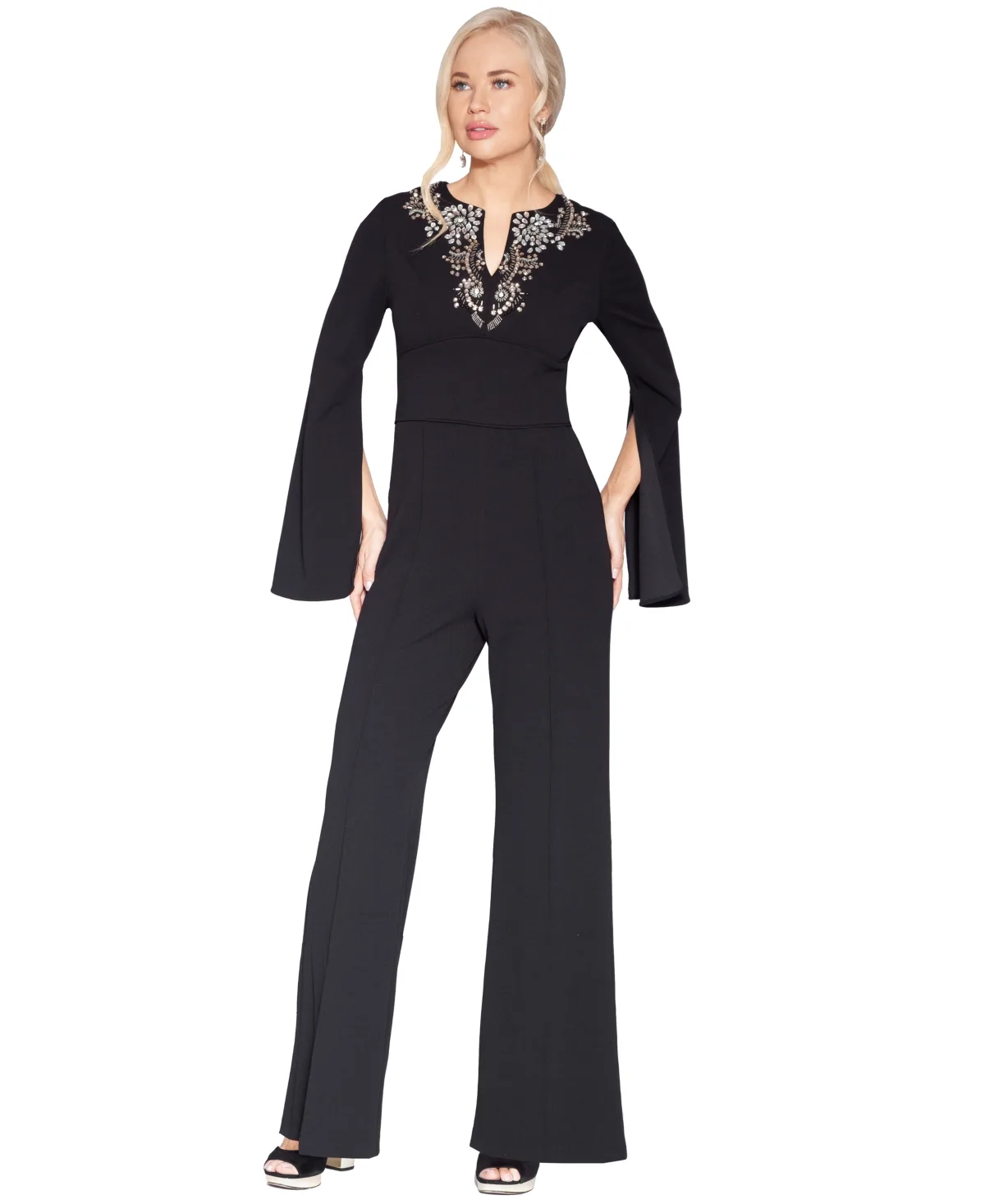 V-Neck Flare-Sleeve Jumpsuit by White Tie By Shani