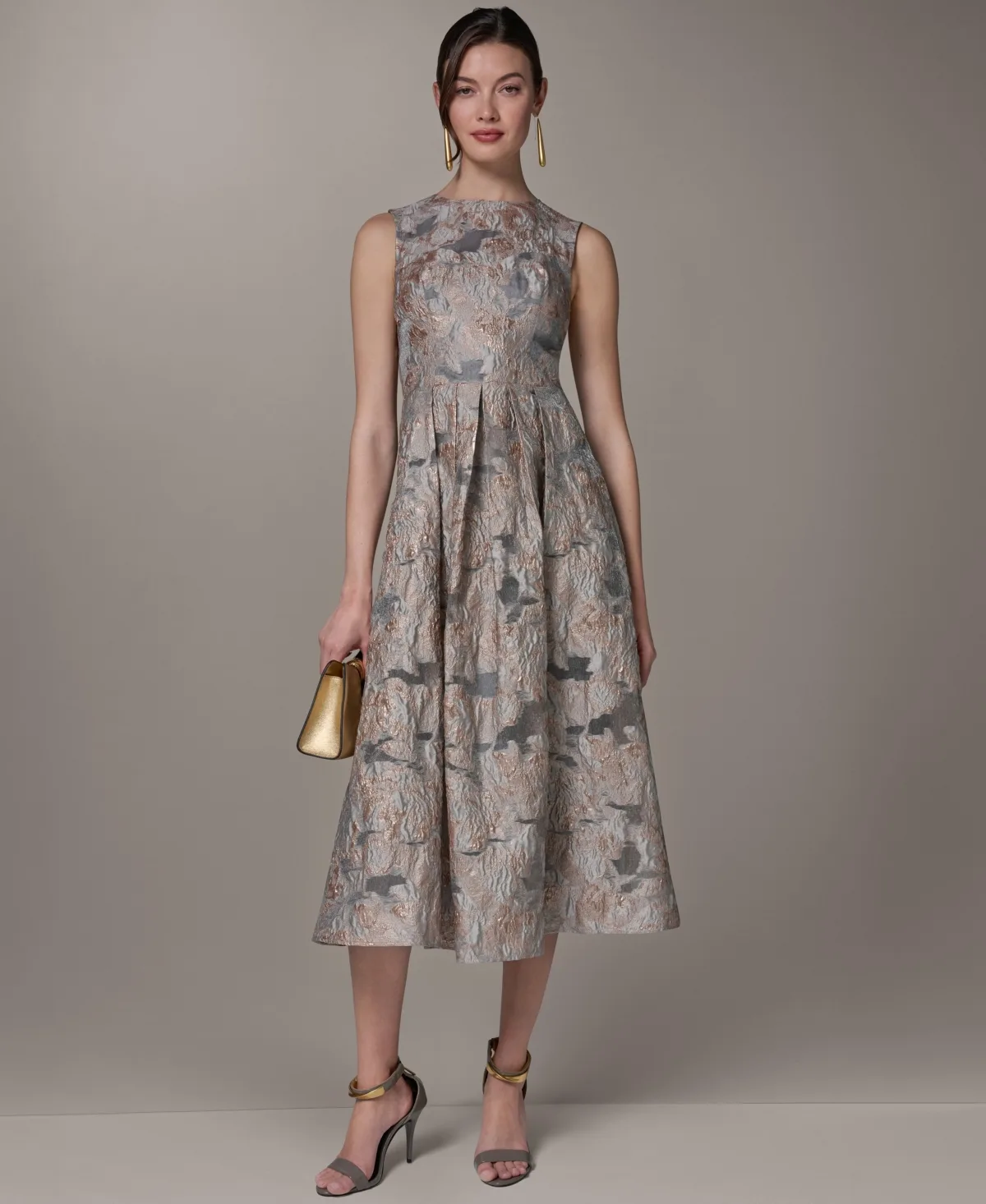 Jacquard Crew Neck Midi Fit & Flare Dress by Donna Karan New York