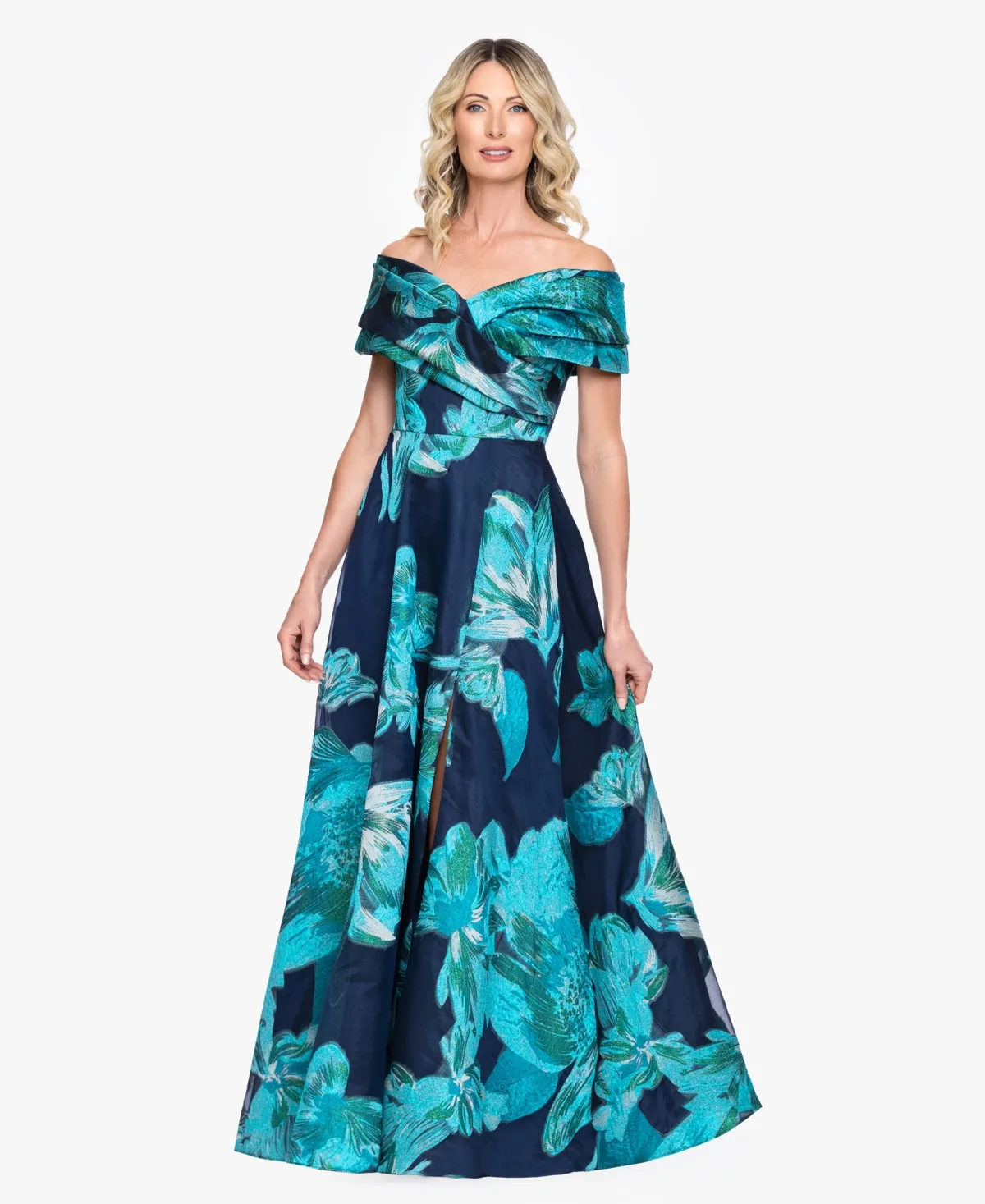 Strapless Off-The-Shoulder Floral A-Line Ball Gown