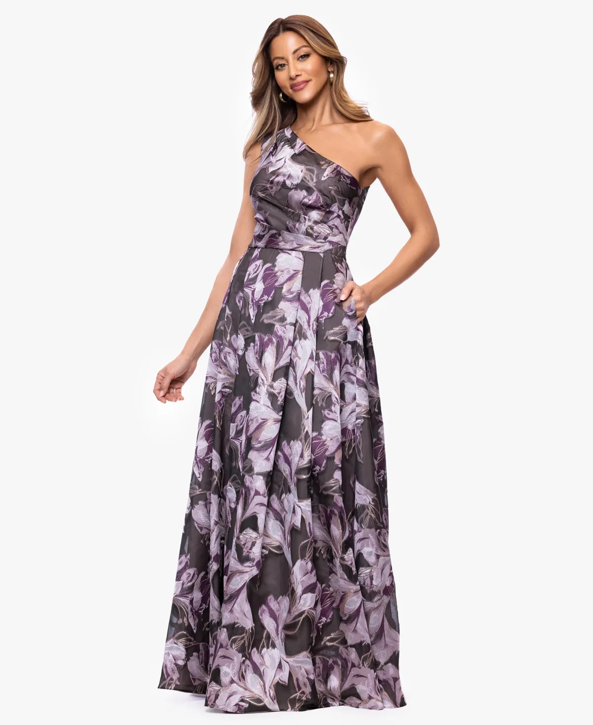 One-Shoulder Printed Ball Gown by Xscape