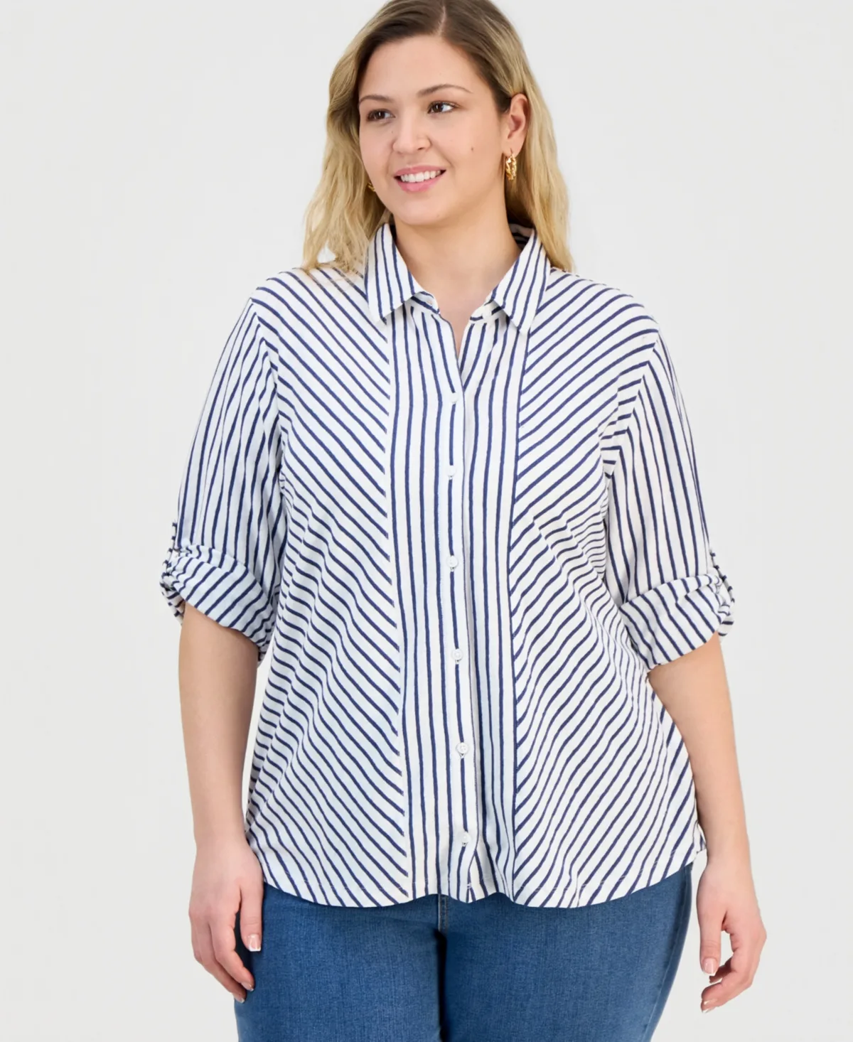 Striped Knit Button-Front Shirt by Style & Co
