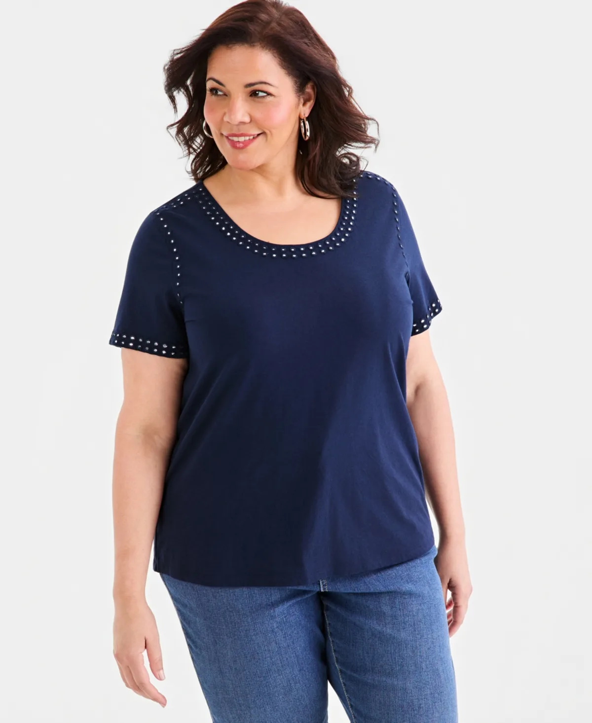 Mirror-Trim Scoop-Neck Top by Style & Co