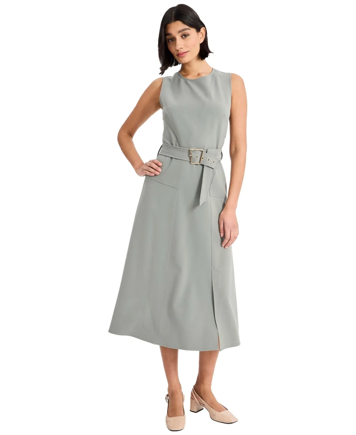 Crewneck Sleeveless Flare Midi Dress by Luxely