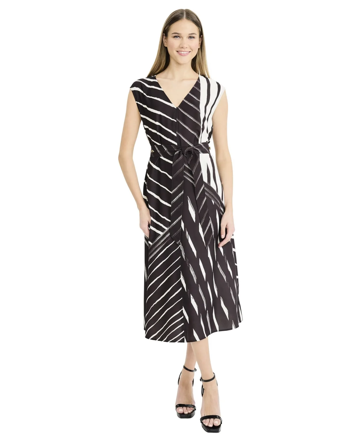 Printed Sleeveless V-Neck Midi Dress by Luxely