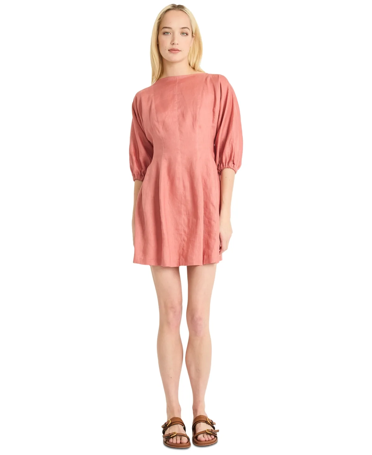 Linen Elbow-Length Mini Dress by Luxely