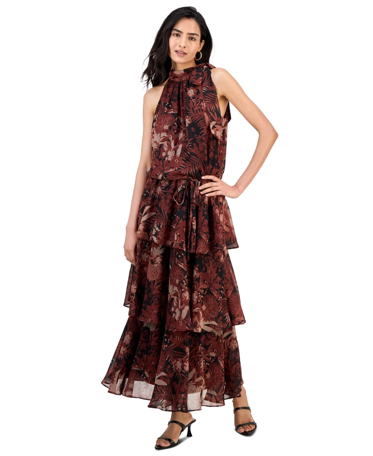 Tie-Neck Blouson Tiered Maxi Dress by Julia Jordan