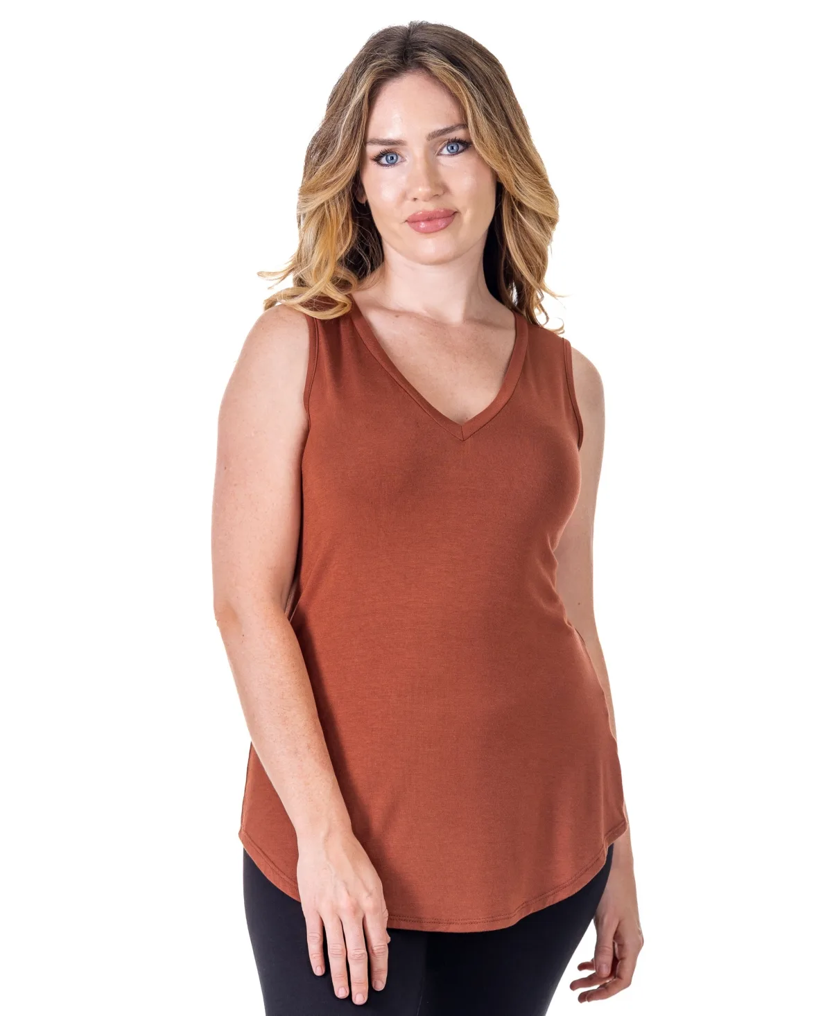 V-Neck Tunic Tank Top with Round Hemline by 24seven Comfort Apparel