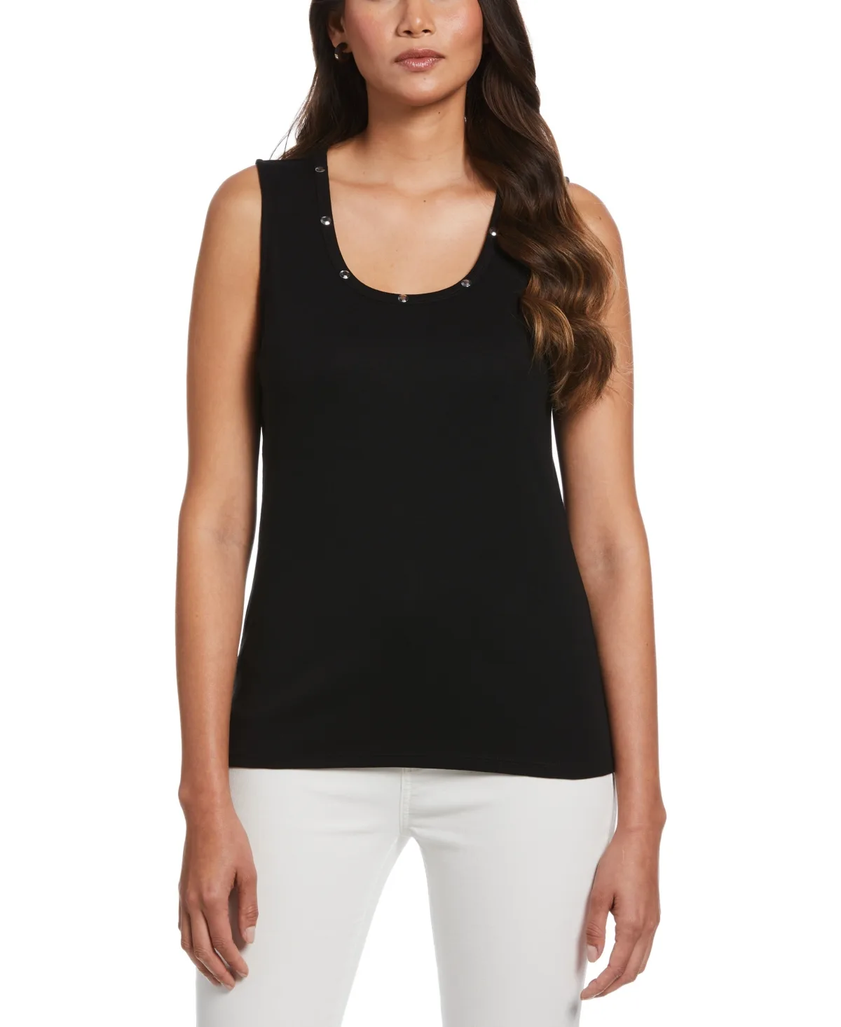 Rib Sleeveless Tank Crew Neck Top by Rafaella