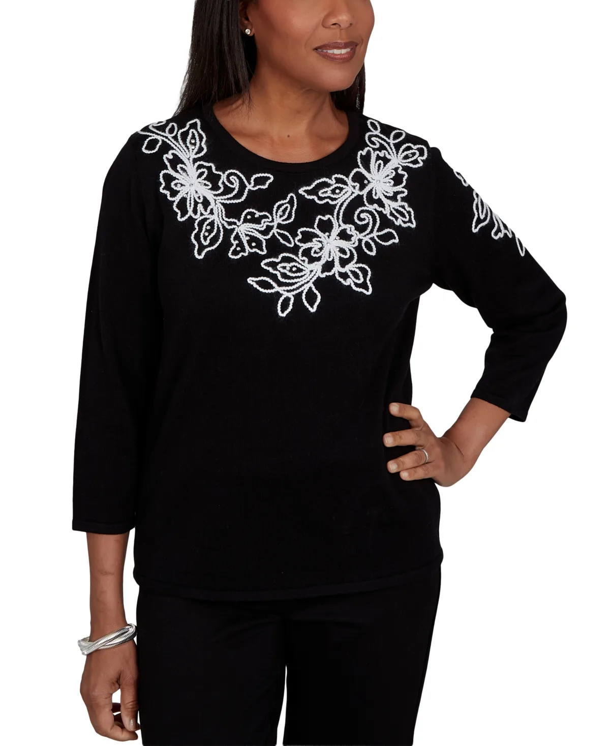 Floral Scroll Soutache Sweater by Alfred Dunner