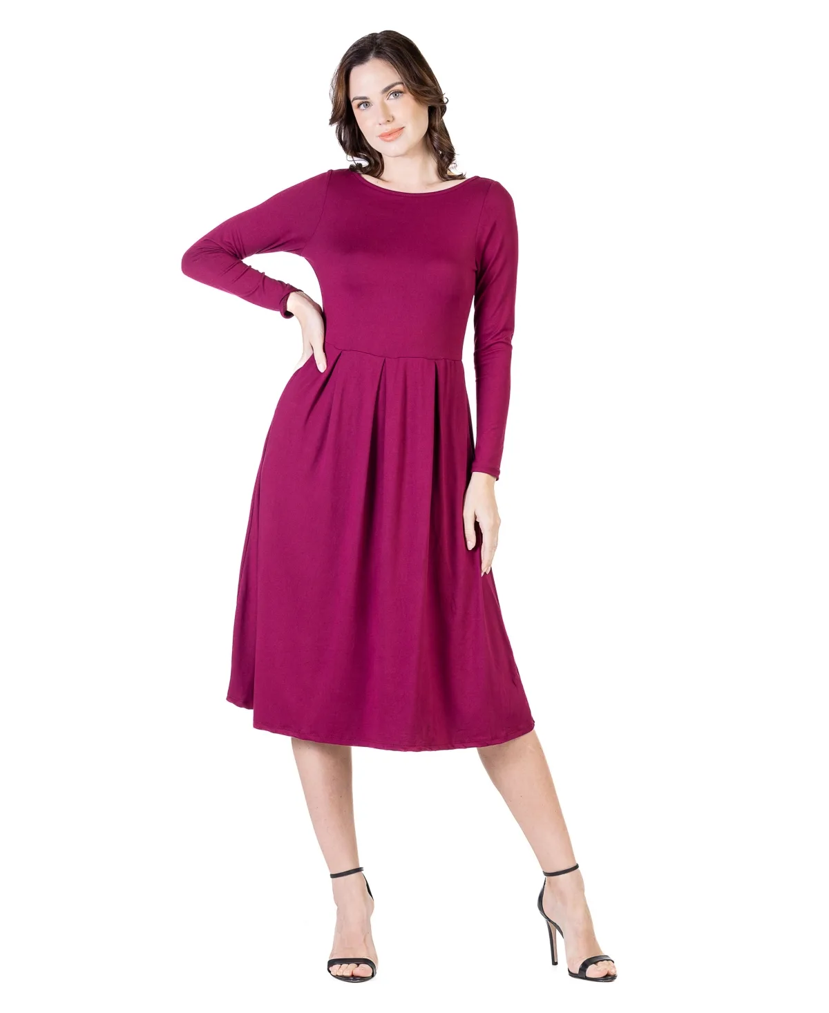 Midi Fit N Flare Pocket Dress by 24seven Comfort Apparel