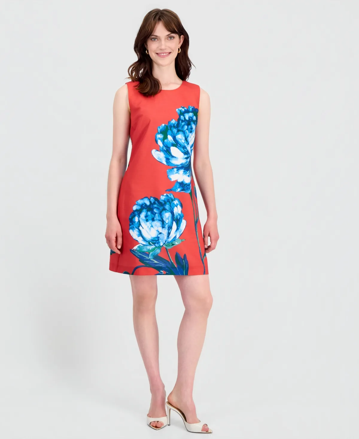 Big Flower Print Round Neck Polyester Sheath Dress by Tahari Asl