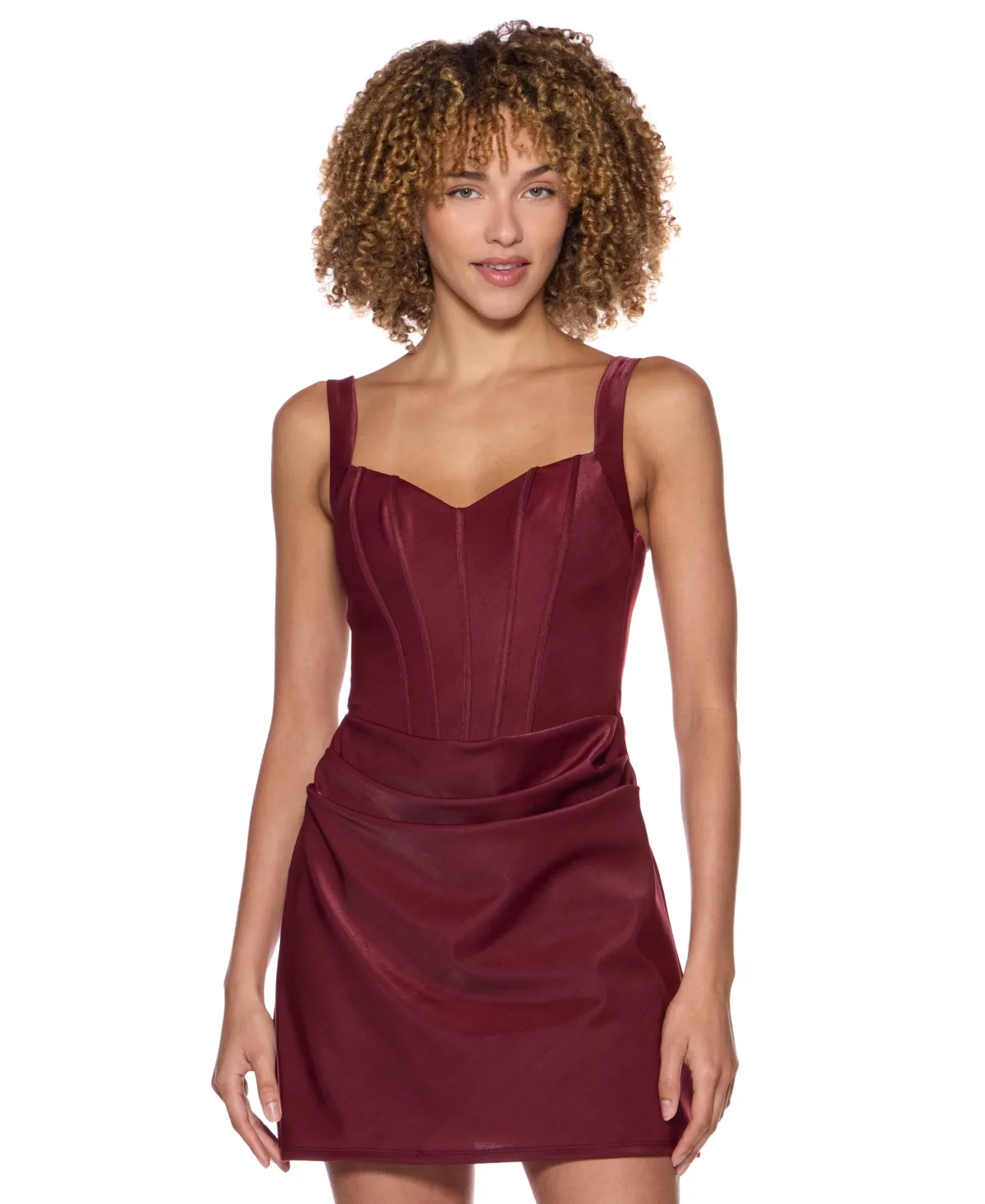 Sweetheart-Neckline Corset-Bodice Draped-Skirt Dress by B Darlin