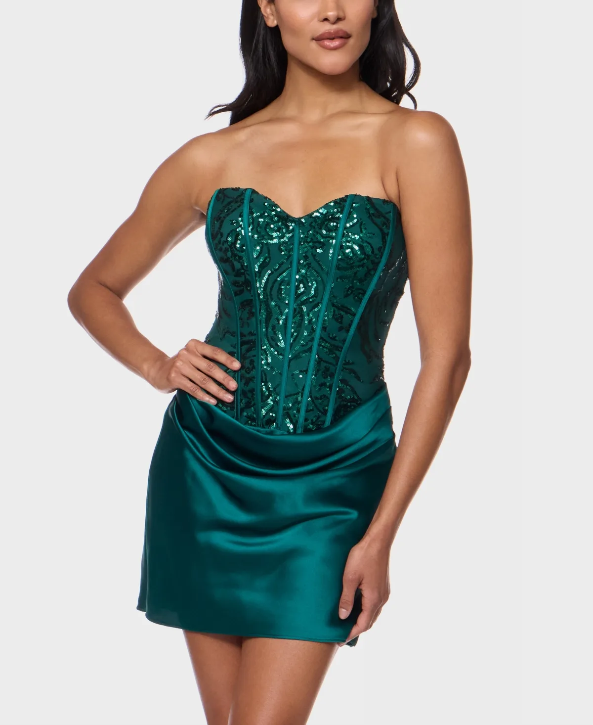 Draped Skirt Strapless Satin Dress by Alex & Sophia